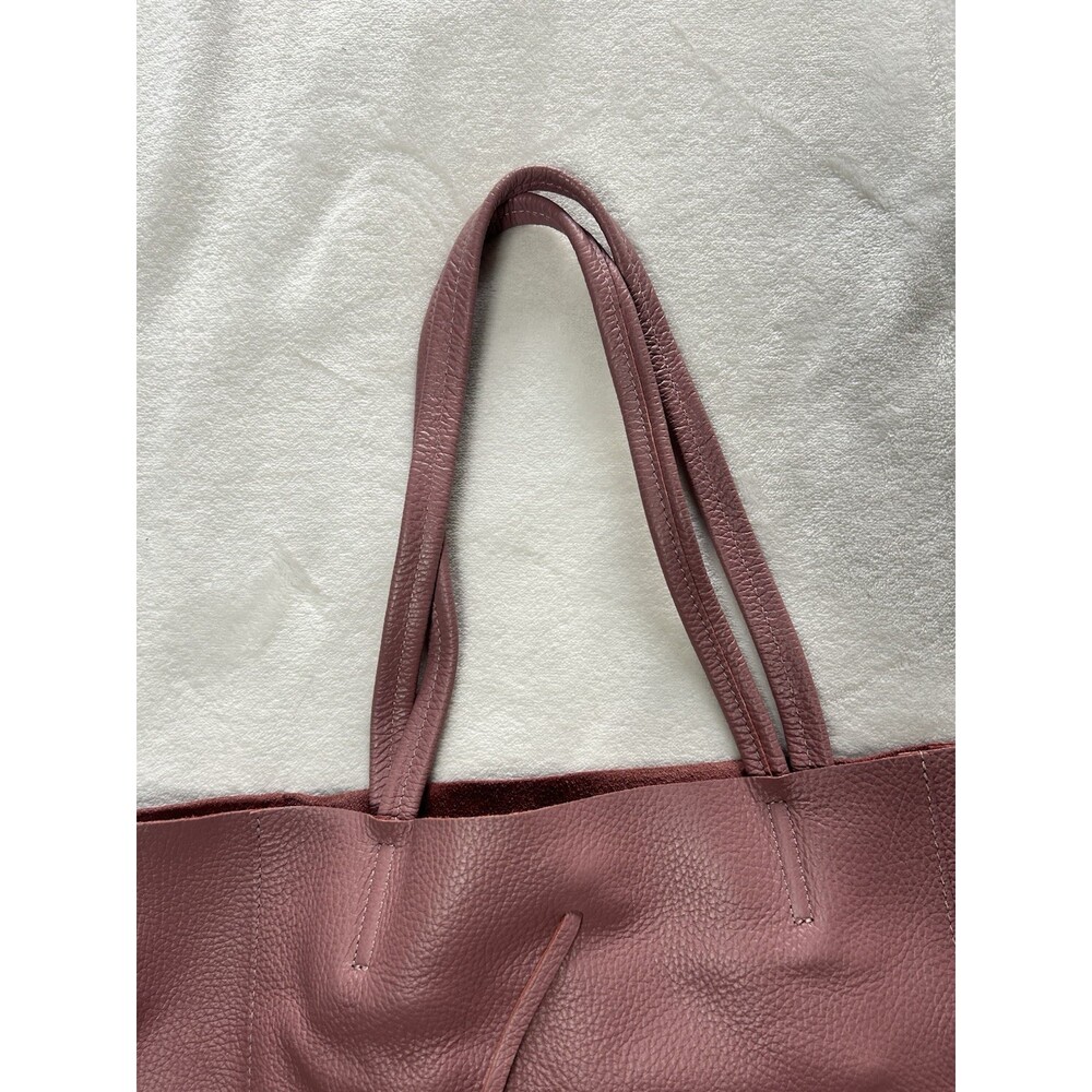 Italian Leather Tote Large Genuine Leather Dusty Rose Pink Made In Italy New - Picture 9 of 12